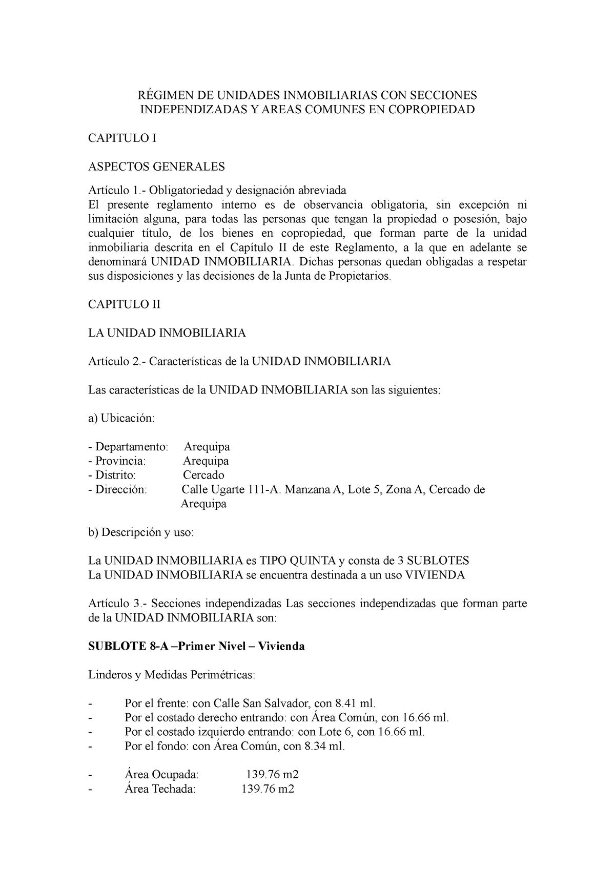 Régimen De Unidades Inmobiliarias Con Secciones Independizadas Y Areas Comunes En Copropiedad 8236