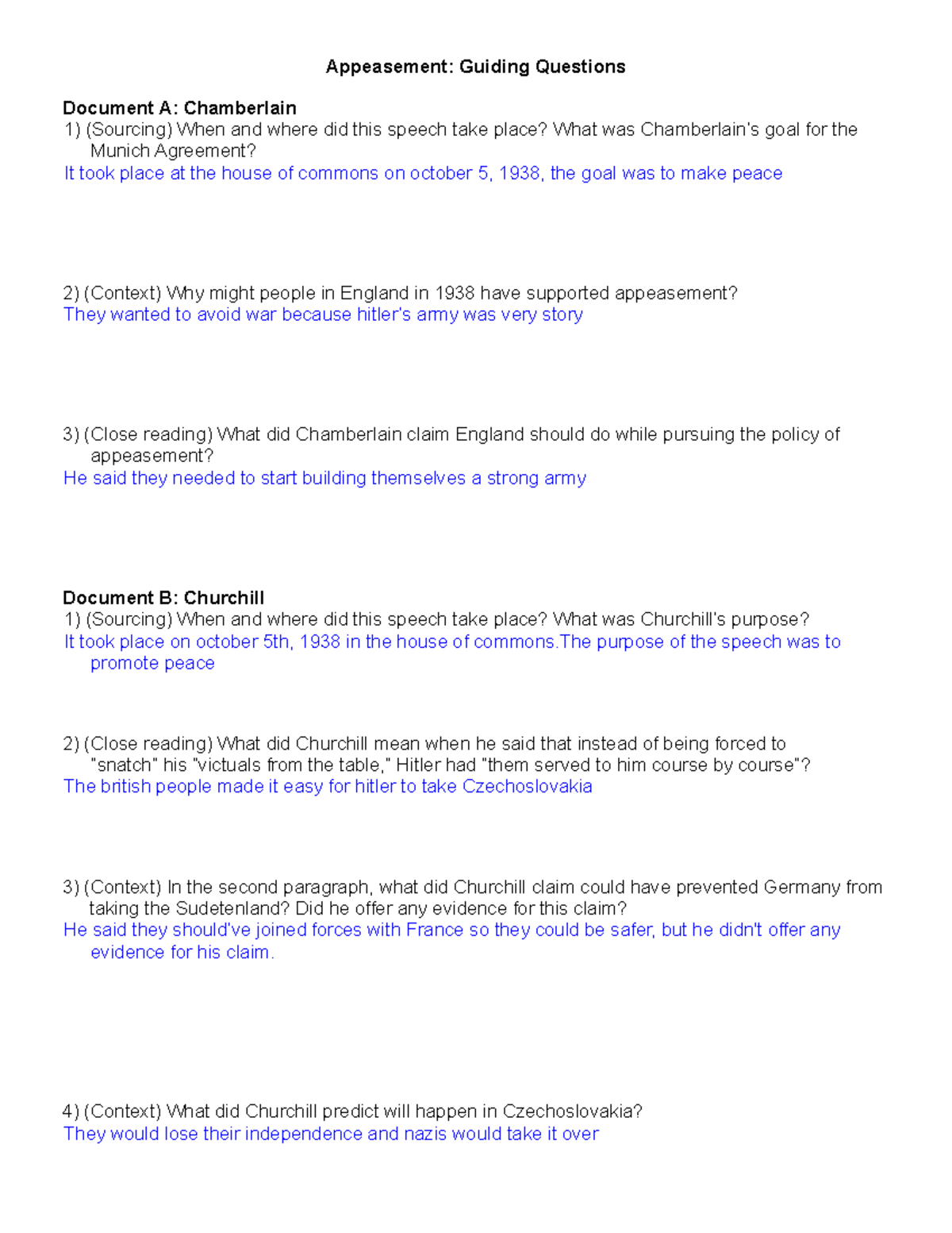 appeasement hypothesis 2 answer key