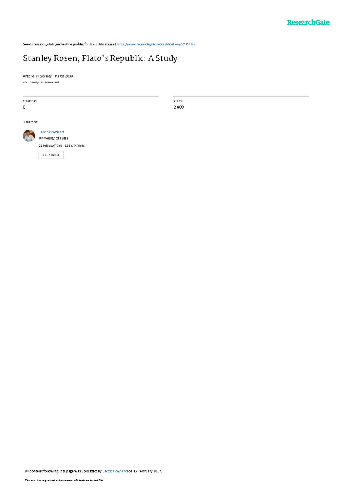 Stanley Rosen Platos Republic - See discussions, stats, and author ...
