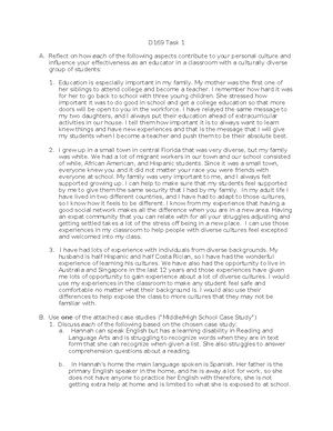 D169 Taks 2 - Task 2 - D169 Taks 2 A. Write a reflection of your ...