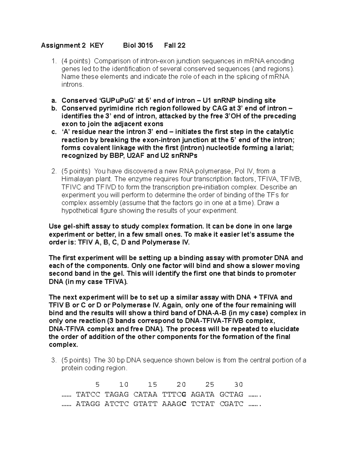 Assgn 2 KEY - Assignment Care - Assignment 2 KEY Biol 3015 Fall 22 (4 ...