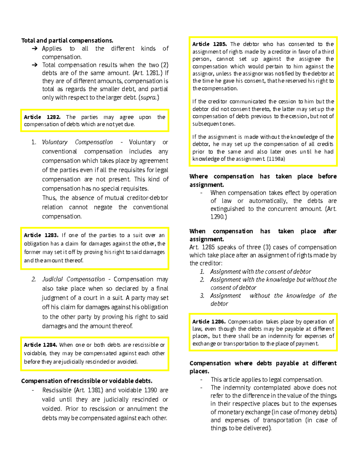 Outline on Obligations and Contracts part 6 - Total and partial ...