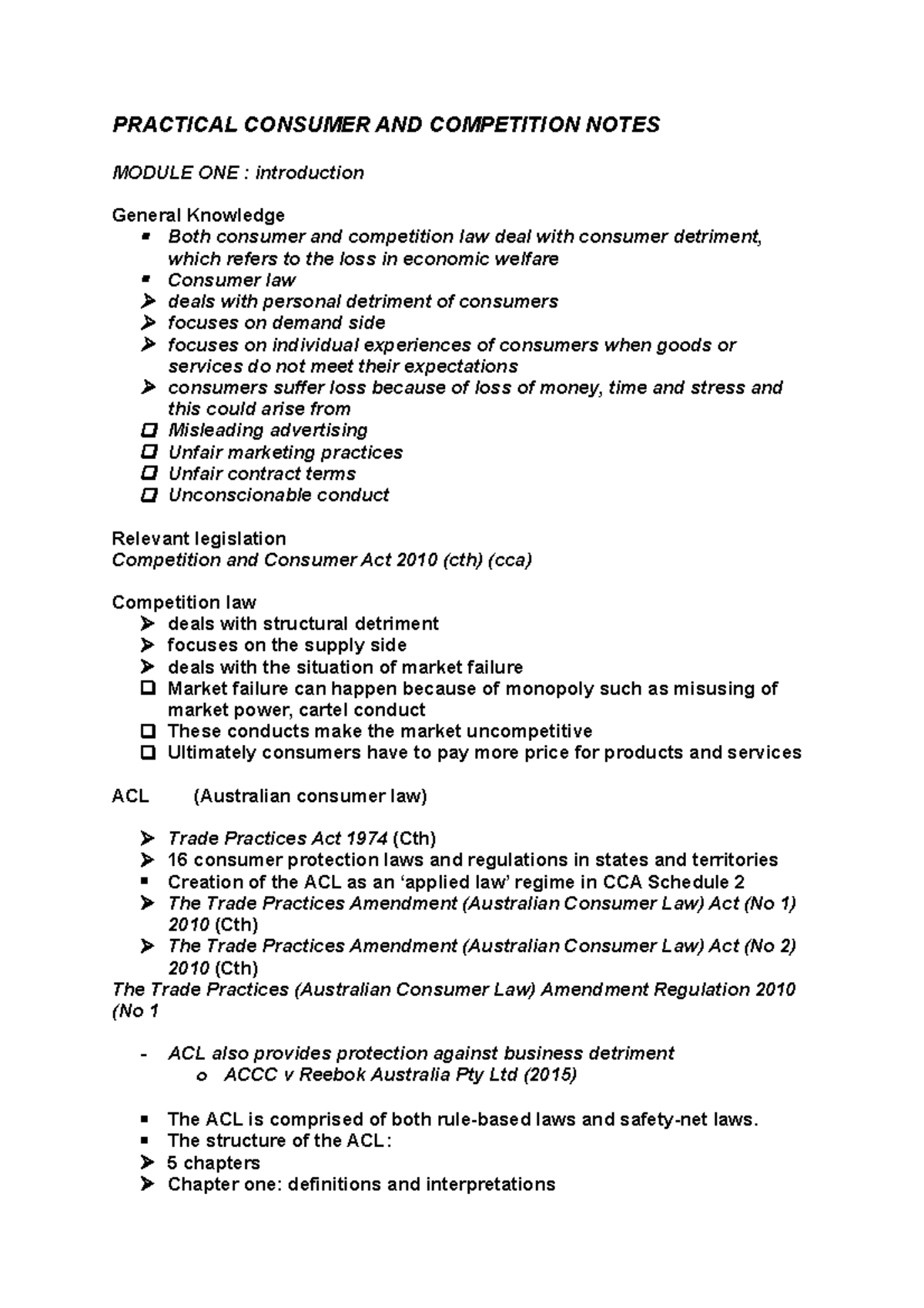 Practical Consumer And Competition Notes Blaw2010 Studocu
