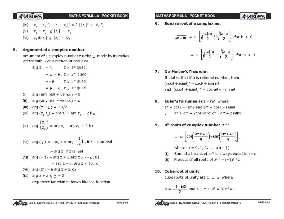 Maths Formula Pocket BOOK Maths Formula-Page5 - MATHS FORMULA - POCKET ...