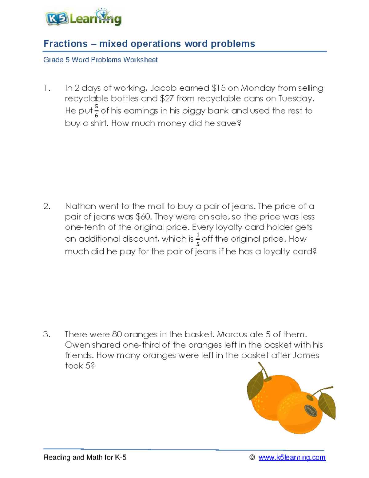 Grade-5-word-problems-fractions-mixed-practice-d - Reading and Math for ...