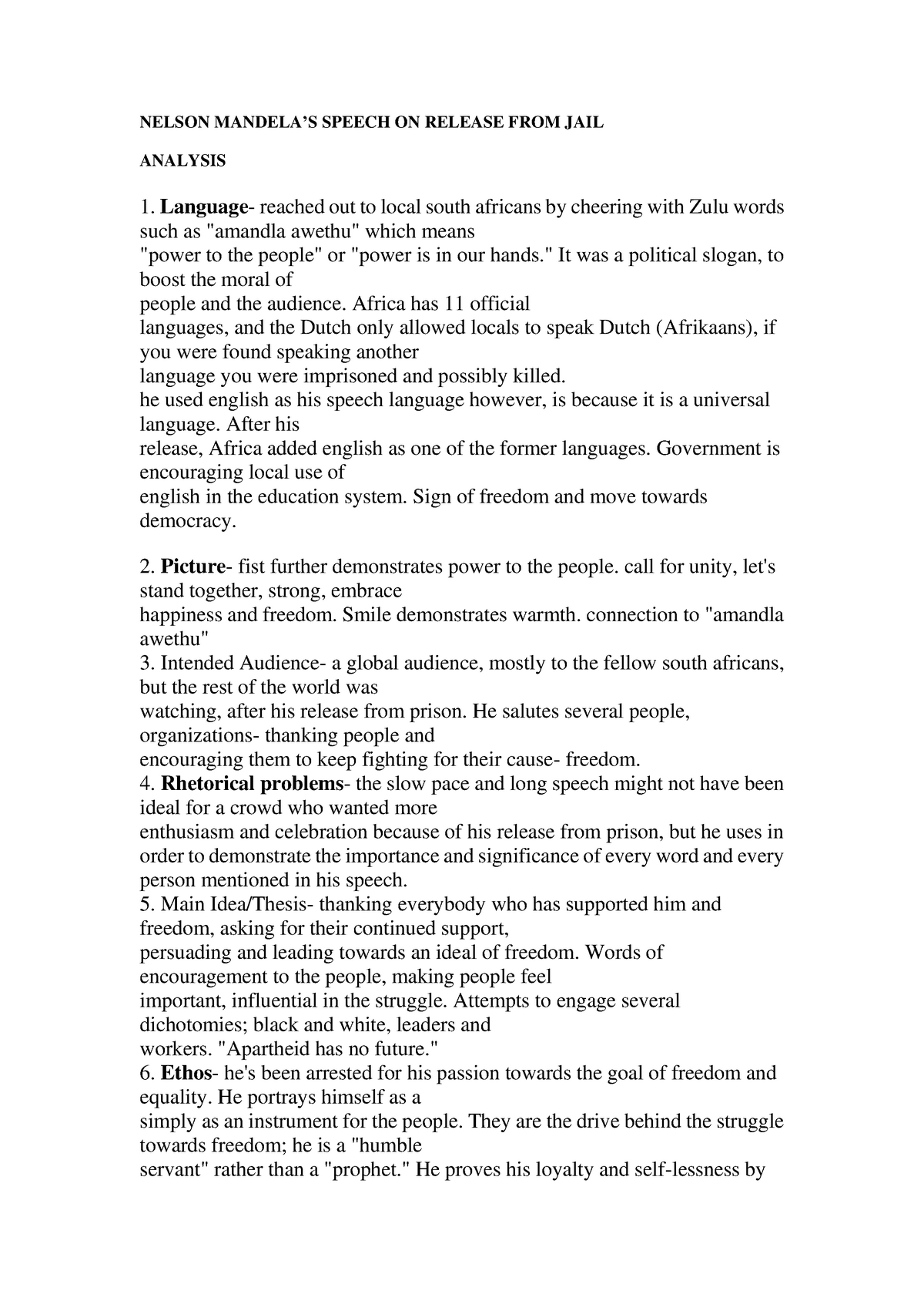 discourse analysis of nelson mandela release speech