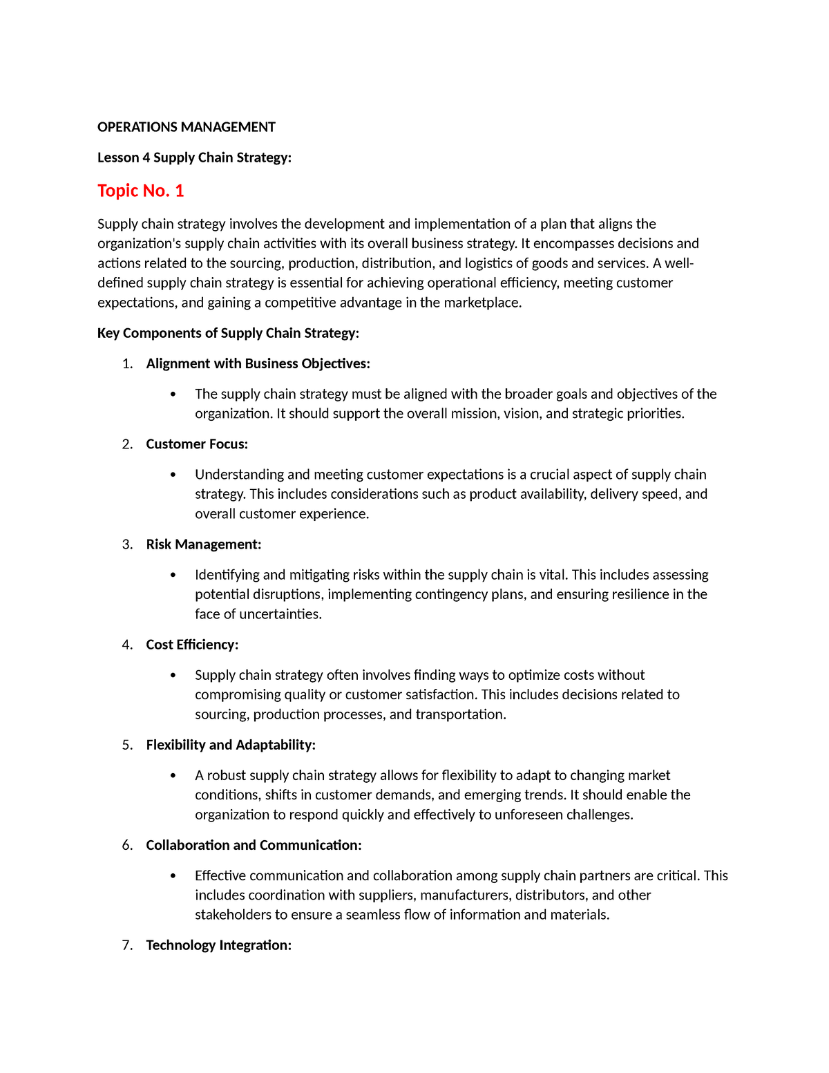 Lesson 4 Supply Chain Management - OPERATIONS MANAGEMENT Lesson 4 ...