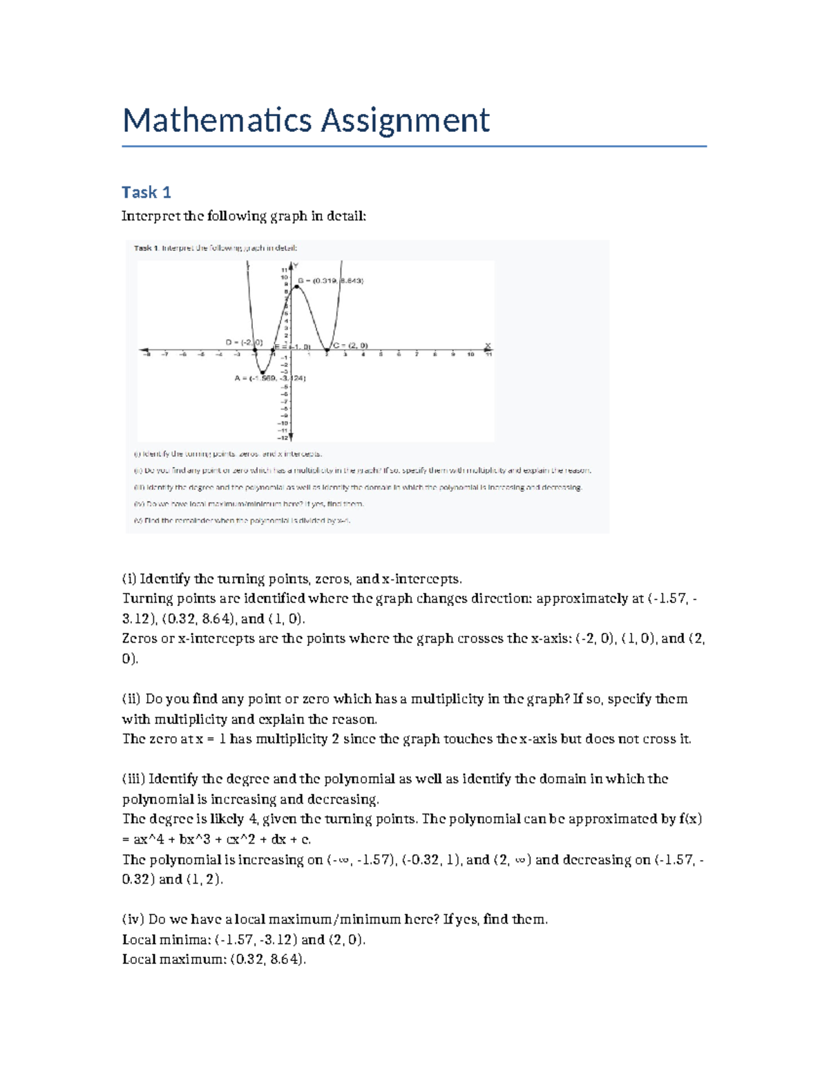 Mathematics Assignment 2 - Mathematics Assignment Task 1 Interpret the ...
