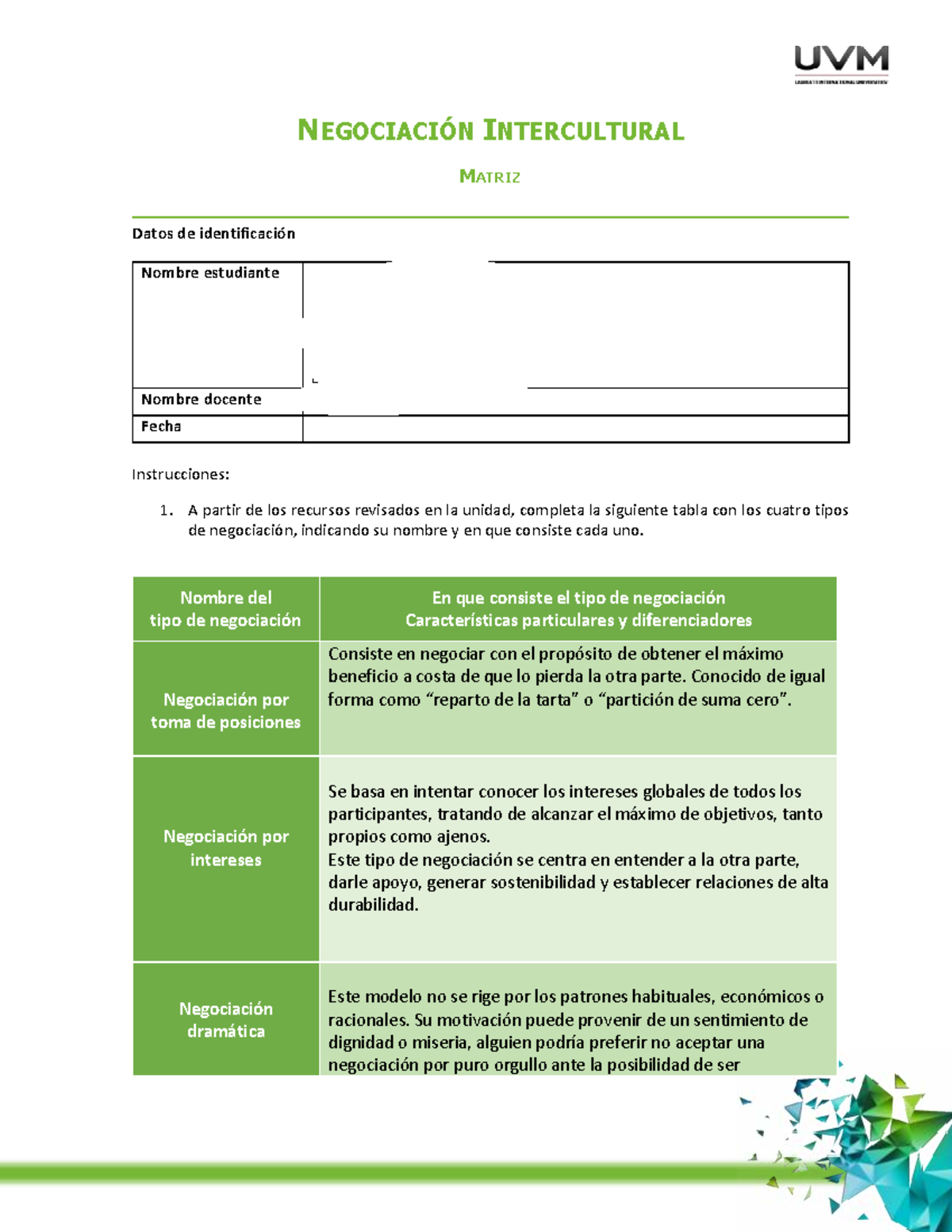 A4 Negociacion Intercultural - NEGOCIACIÓN INTERCULTURAL MATRIZ Datos ...