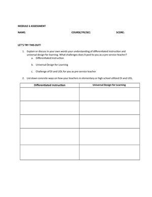 Module 6 Assessment - MODULE 6 ASSESSMENT NAME: COURSE/YR/SEC: SCORE ...