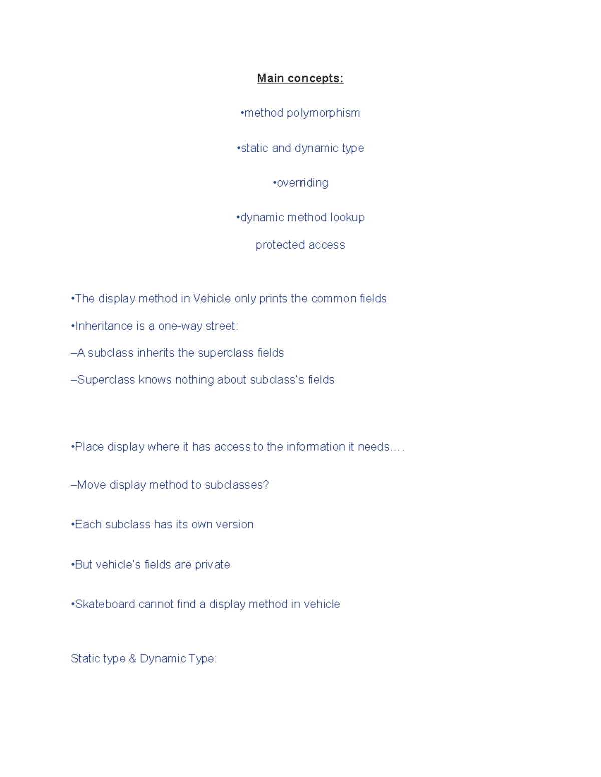 Polymorphism notes - kramer - Main concepts: method polymorphism static ...
