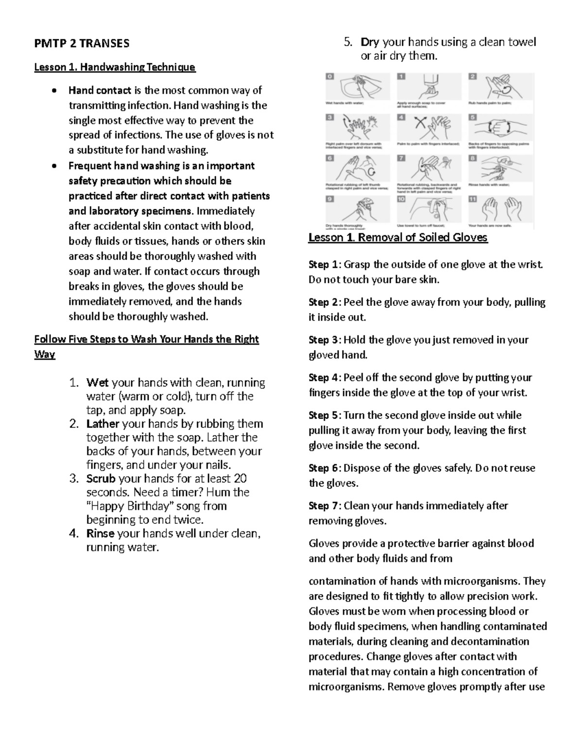 Module 1 - 3 PMTP LAB - LESSON 1 - 3. HANDWASHING, REMOVING OF GLOVES ...