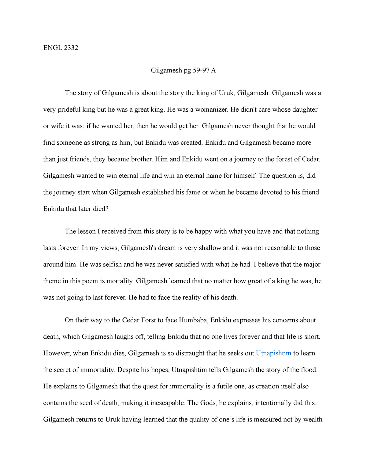 Реферат: Gilgamesh Essay Research Paper The story of
