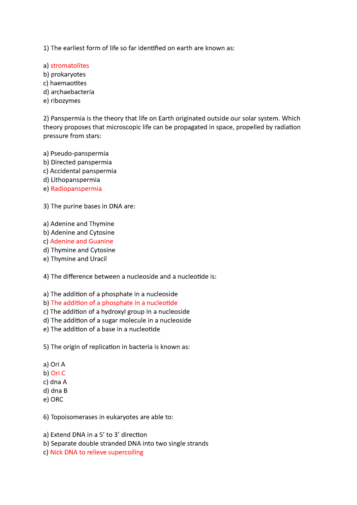 Molecular Biology Exam 2017, Questions And Answers - 1) The Earliest ...