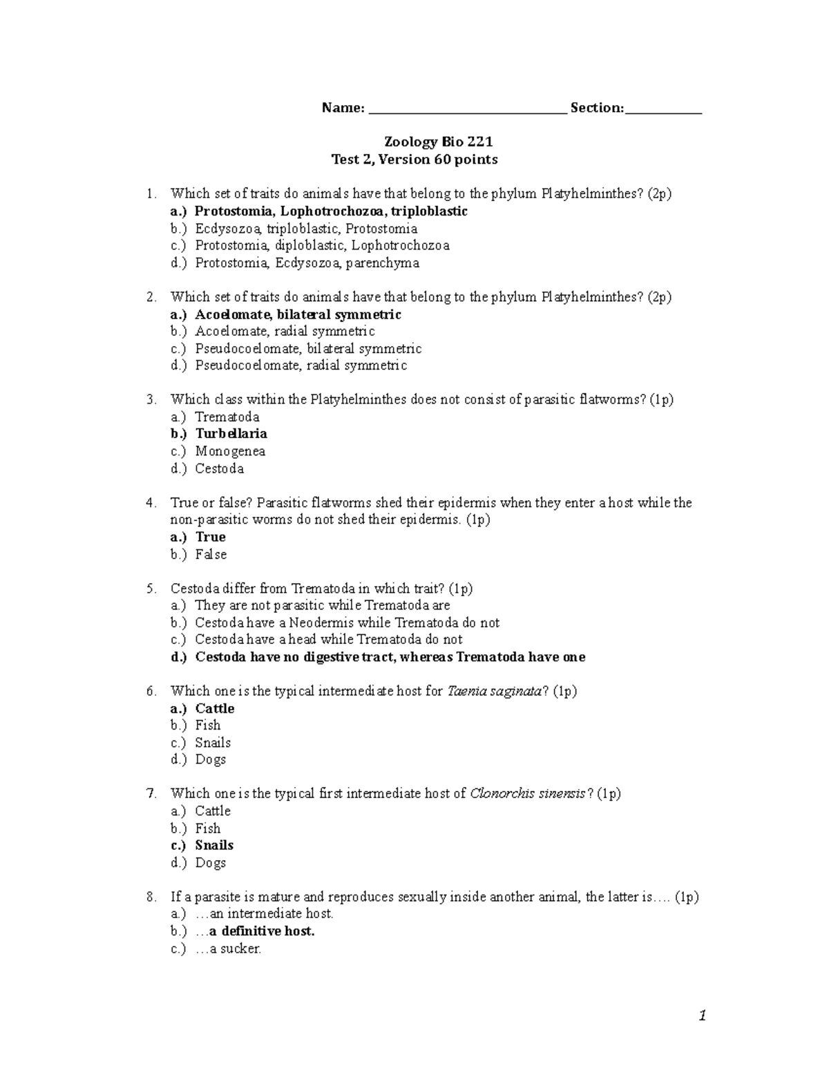 Zoo test 2 key (2022) - This is the answer guide to the exam for ...