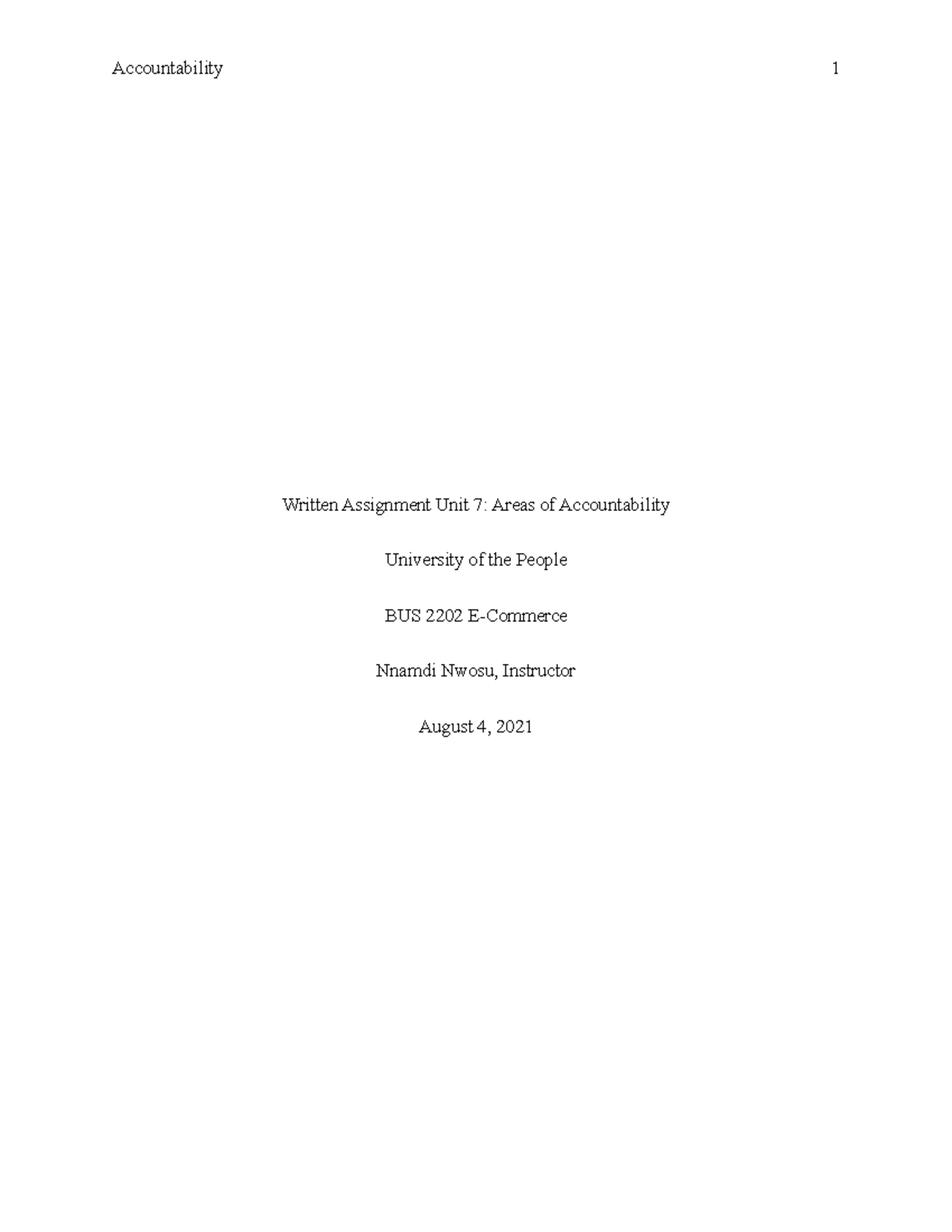 BUS 2202 - Unit 7 - Written Assignment - Accountability - Submitted ...