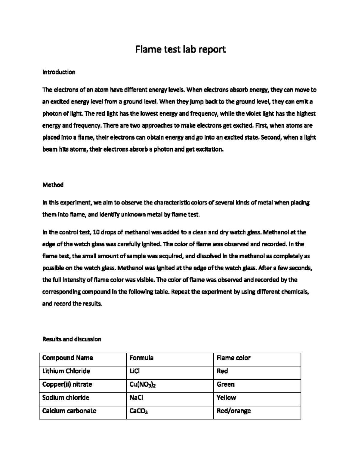Flame Test Lab Report 3 CHEM 1315 Studocu