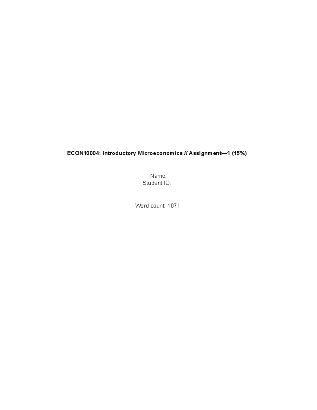 ECON10004 Assignment 1 - ECON10004: Introductory Microeconomics ...