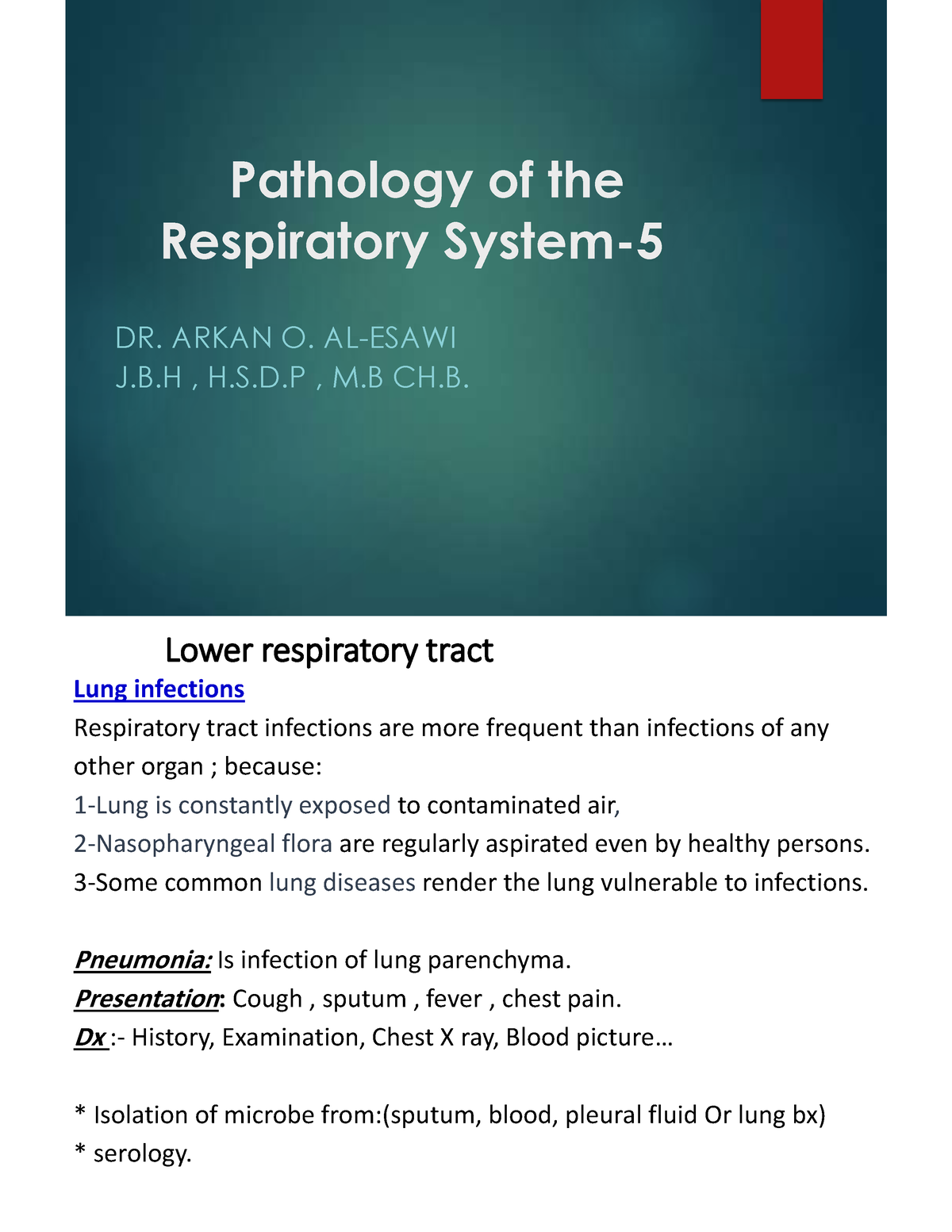 pathology of respiratory system by dr najeeb