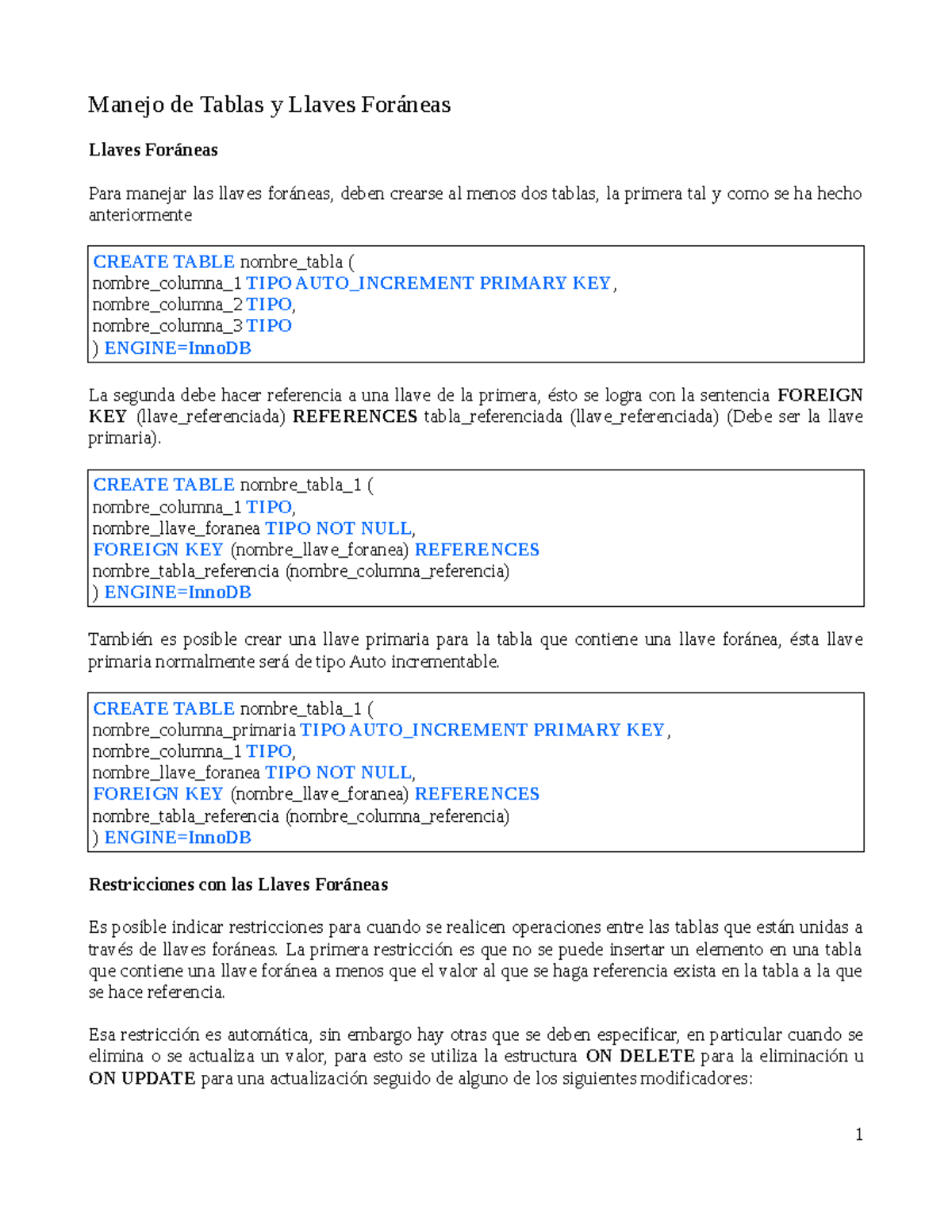 Sql Creaci N Tablas Llaves For Neas Manejo De Tablas Y Llaves