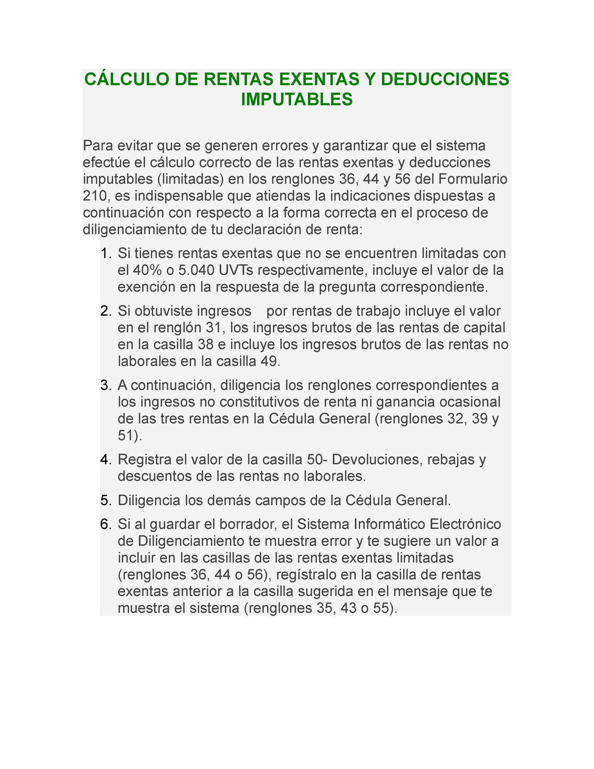 Cálculo De Rentas Exentas Y Deducciones Imputables CÁlculo De Rentas