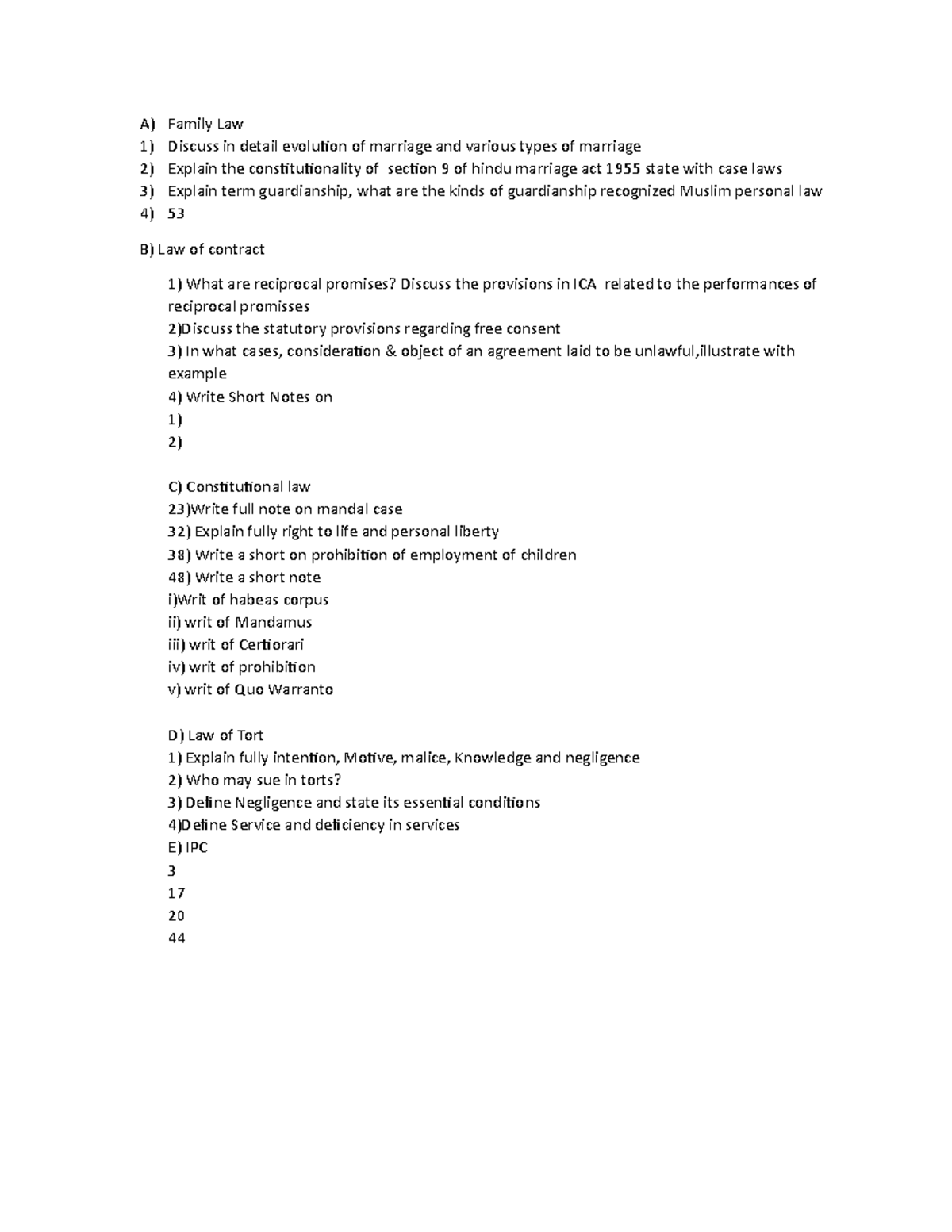 LLB que - assignment quetion - A) Family Law Discuss in detail ...