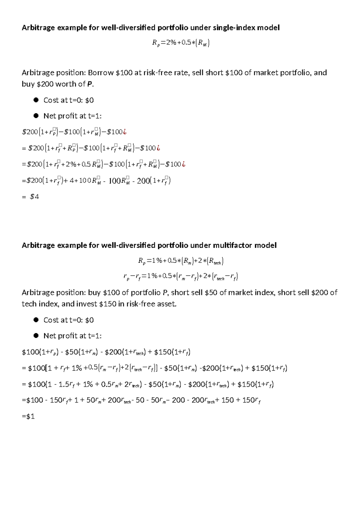 Week4 arbitrage examples - Arbitrage example for well-diversified ...