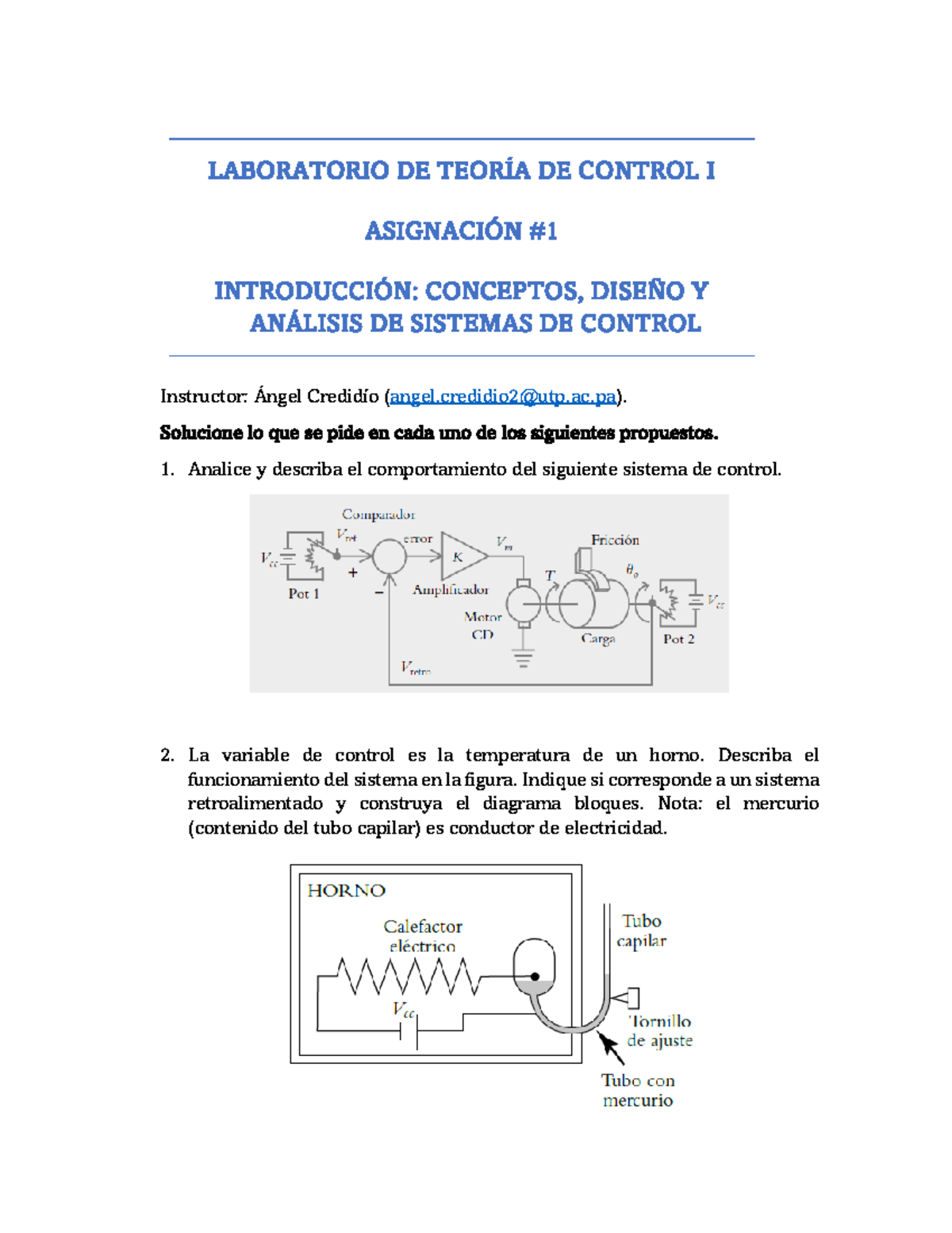 Asignación - LABORATORIO DE TEORÕA DE CONTROL I ASIGNACI”N # 1 ...