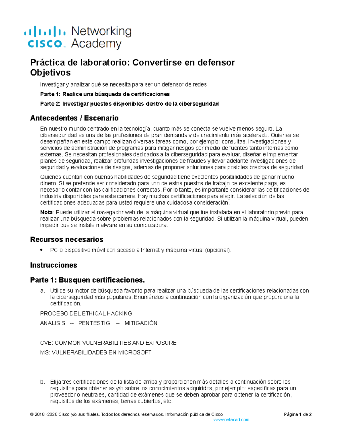 Lab - Becoming a Defender - Práctica de laboratorio: Convertirse en ...