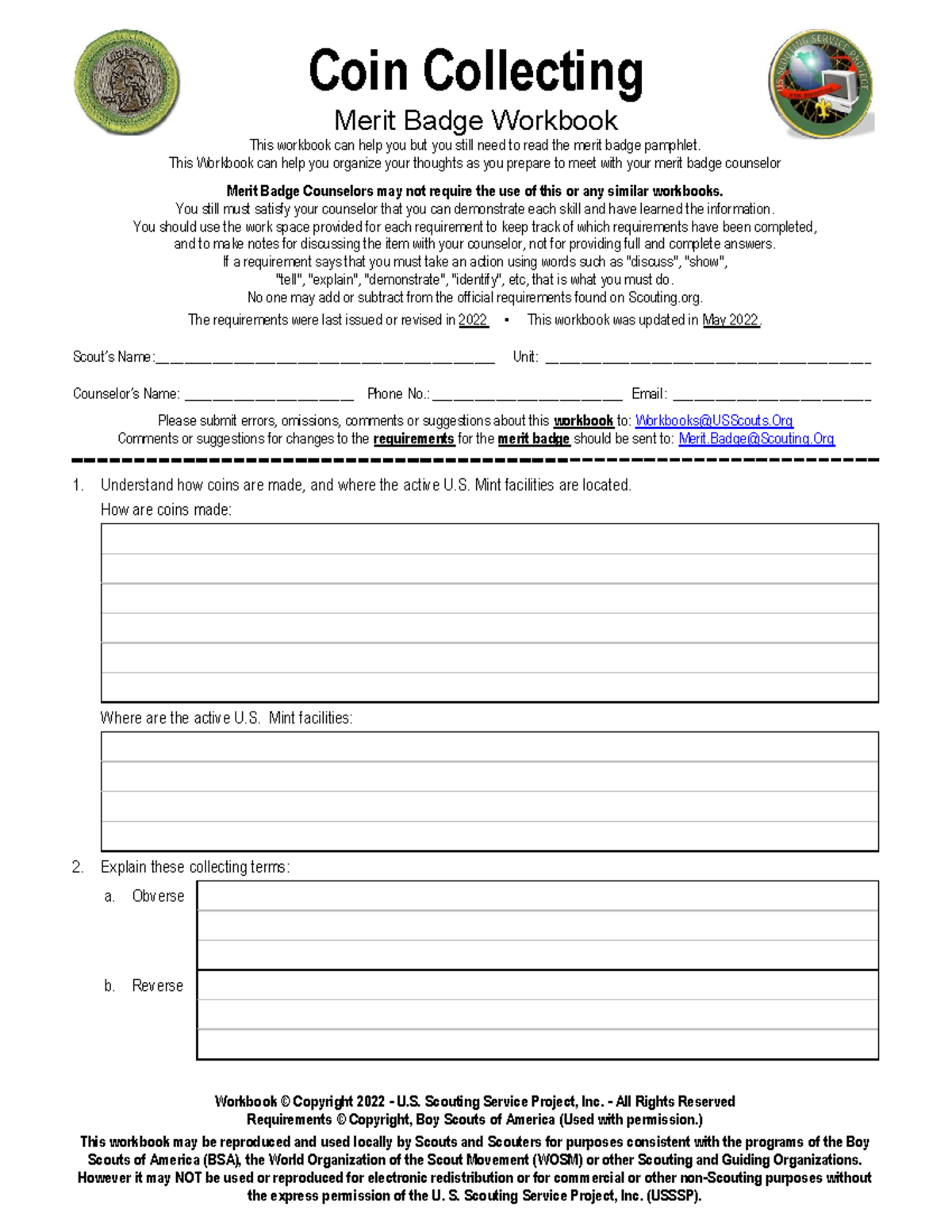 CoinCollecting aadwawdawd Coin Collecting Merit Badge Workbook