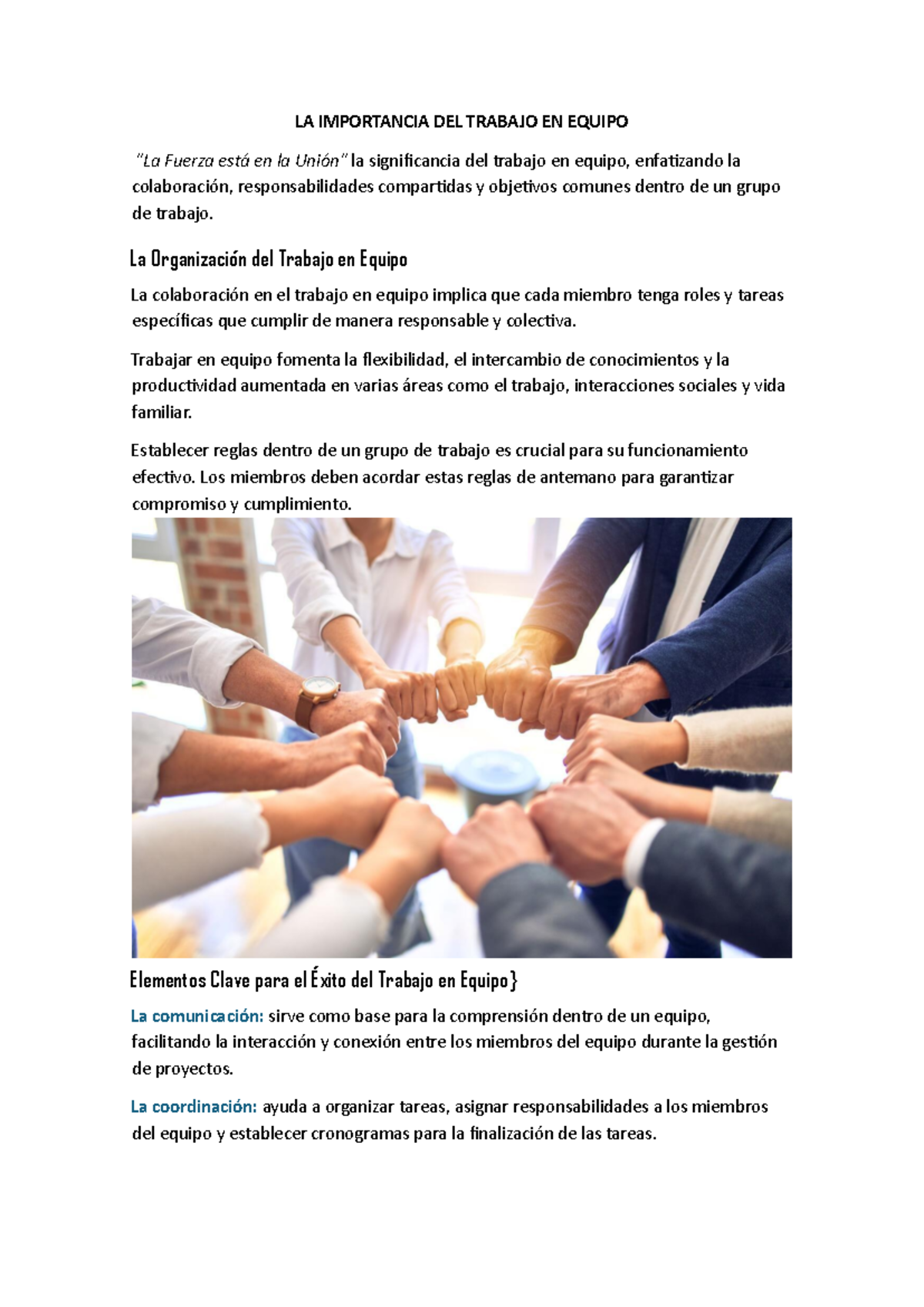 Enbtregable 1 desarrollo humano - LA IMPORTANCIA DEL TRABAJO EN EQUIPO ...