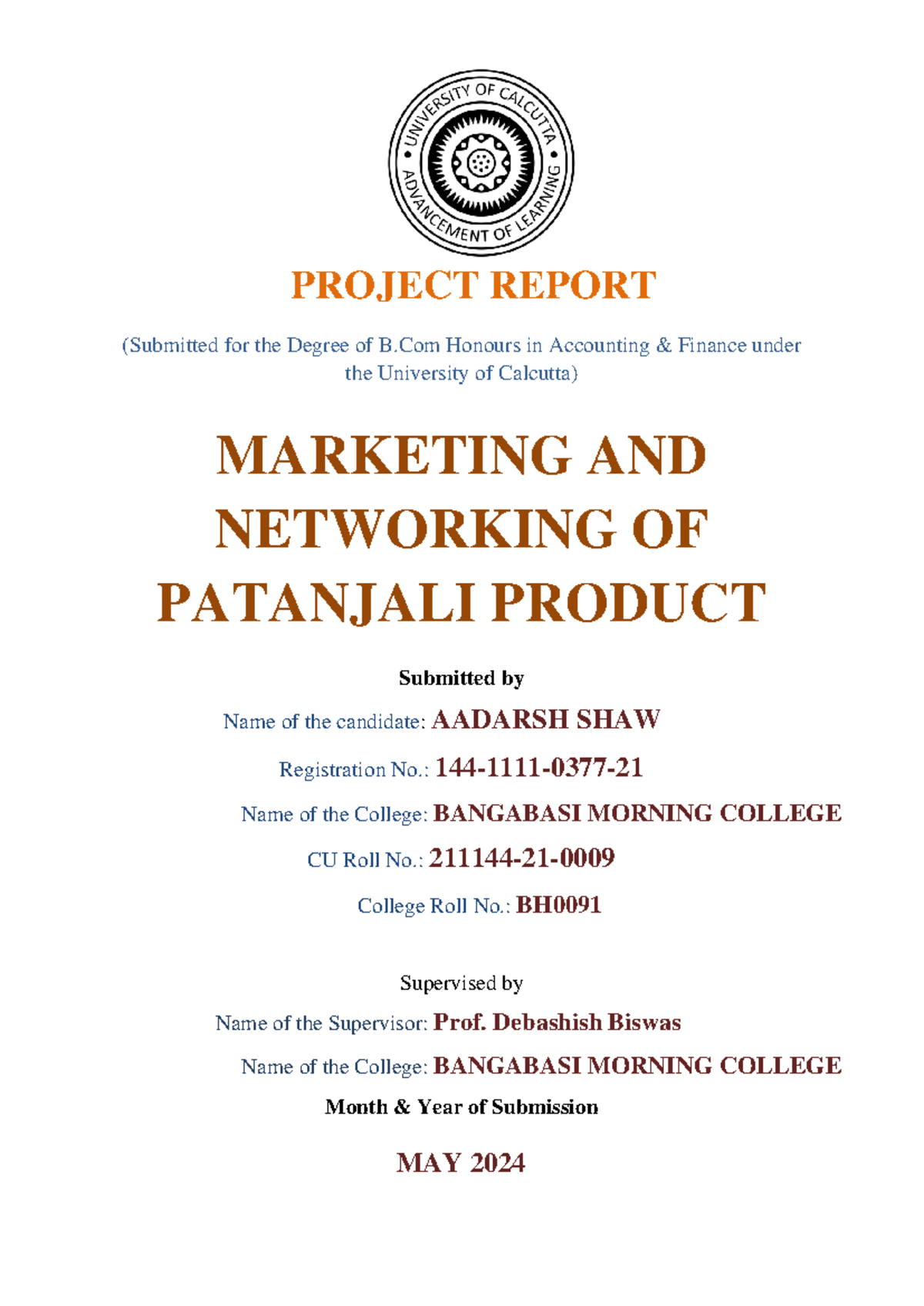 Project on Marketing and Networking Aadarsh merge - PROJECT REPORT ...