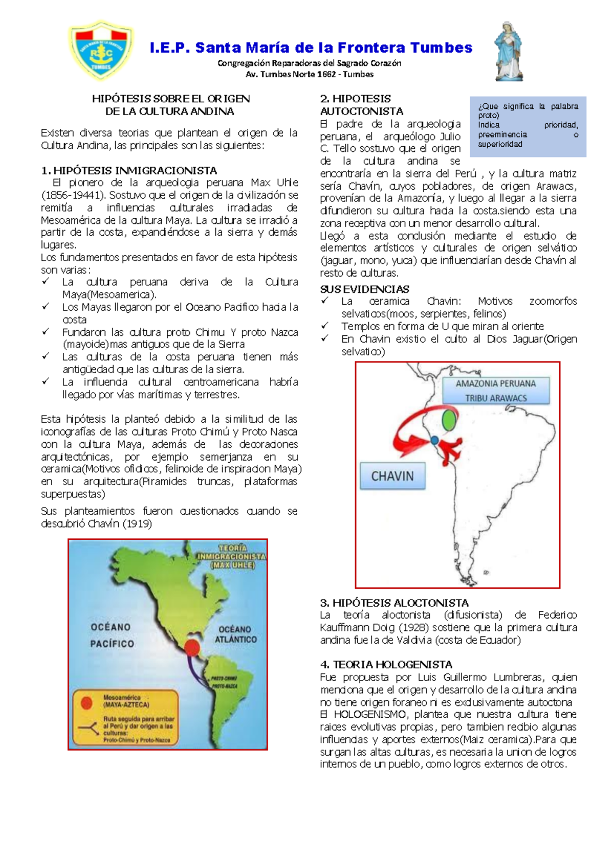 Hipótesis Sobre EL Origen I.E. Santa María de la Frontera Tumbes