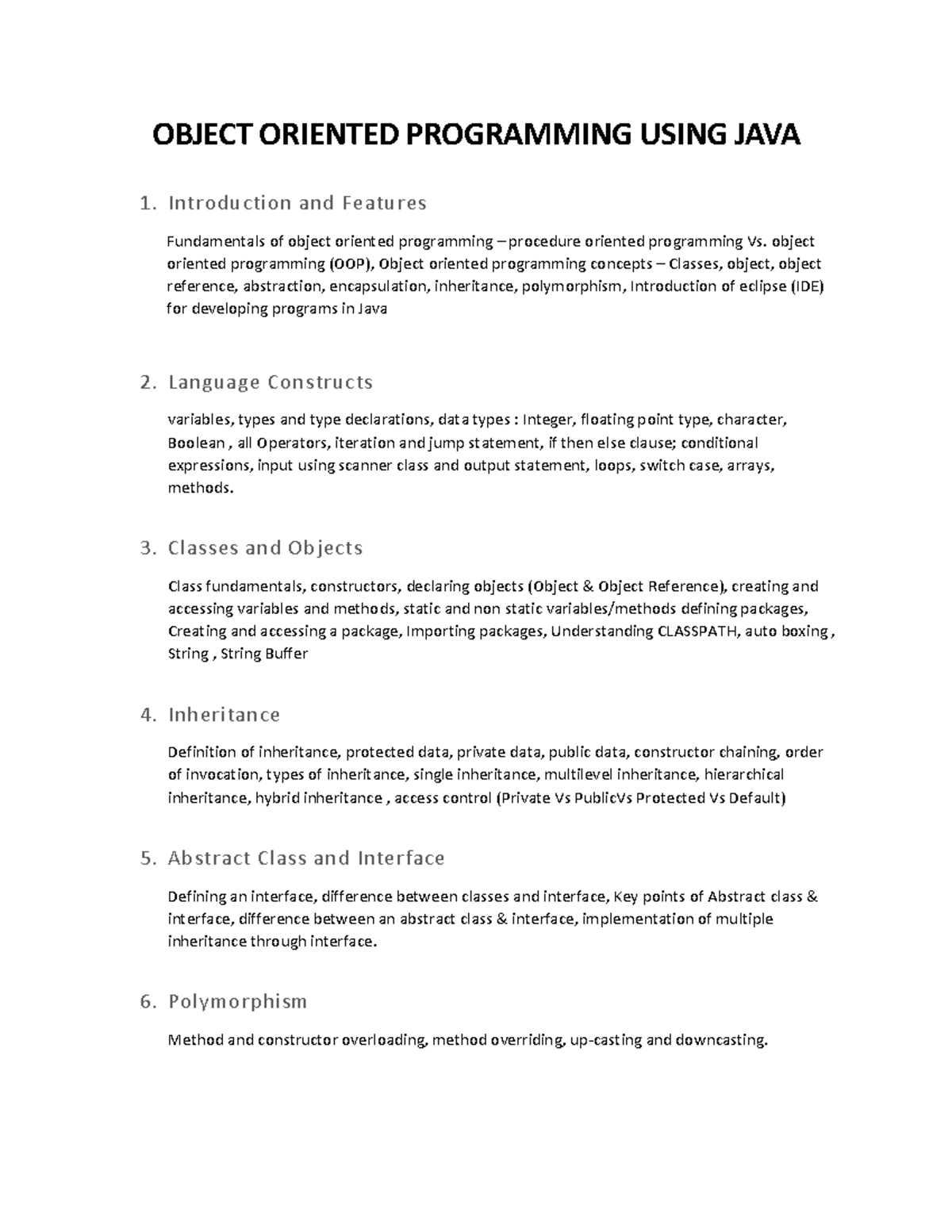 OOPs JAVA - java note to prepare for exam - OBJECT ORIENTED PROGRAMMING ...