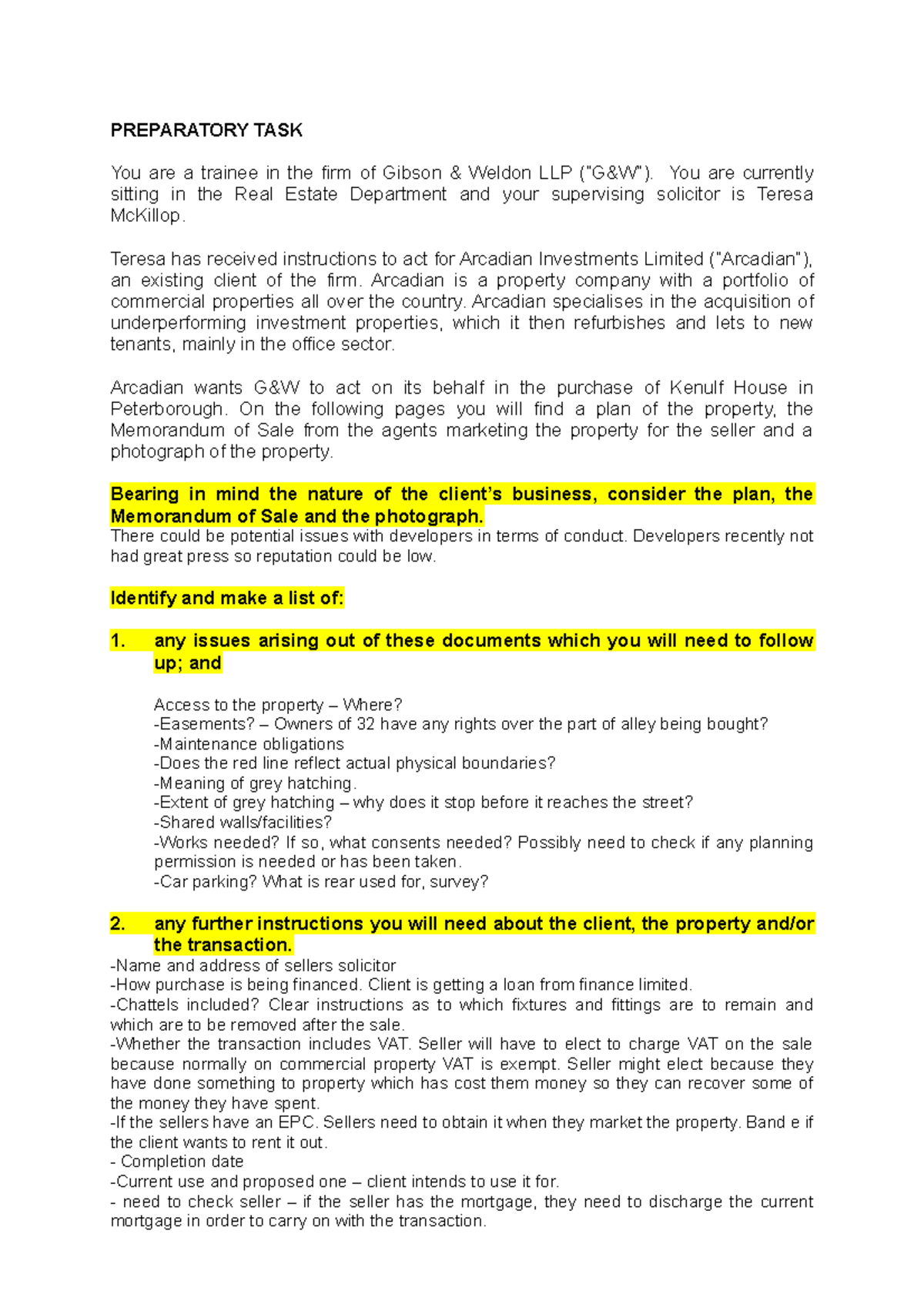 Prep task 2 You are a trainee in the firm of Gibson & Weldon LLP (“G