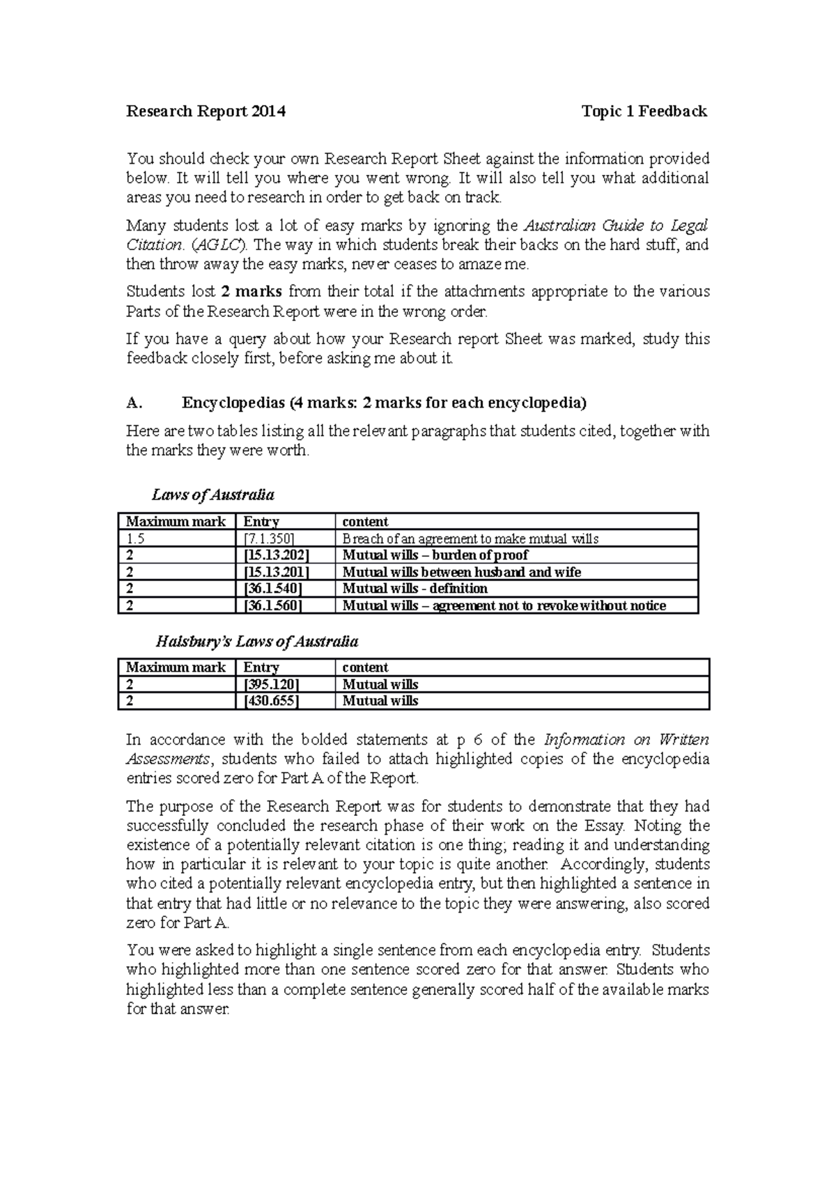 Research report answers - Research Report 2014 Topic 1 Feedback You ...
