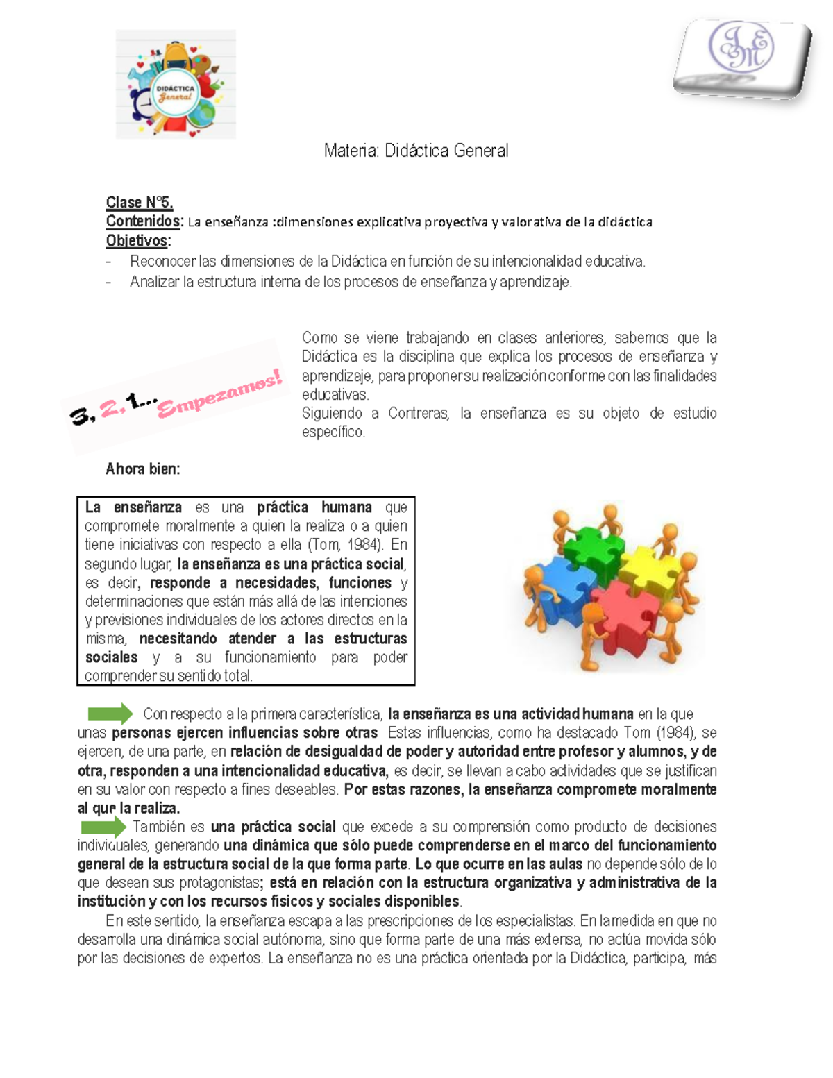 Clase 5 Didactica General 1 - Materia: Did·ctica General Clase N∞5 ...