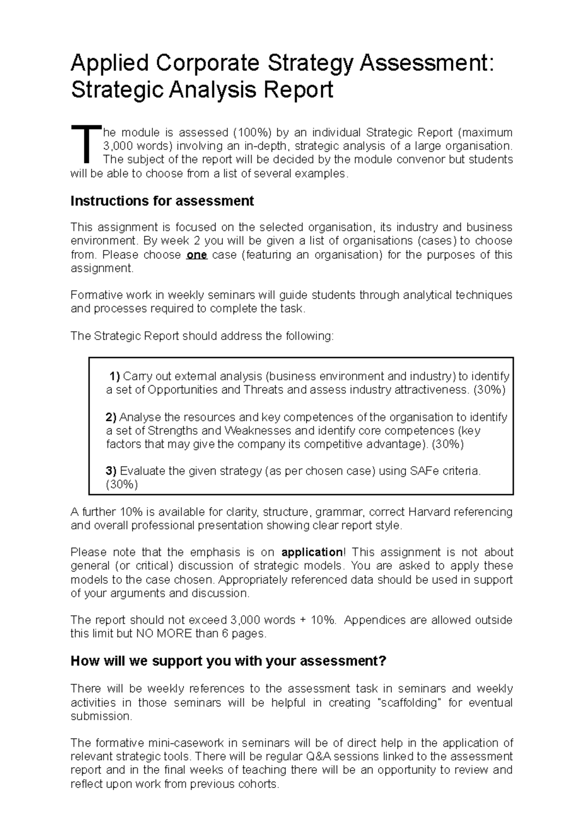 Assessment Brief 2019 20 - Applied Corporate Strategy Assessment ...