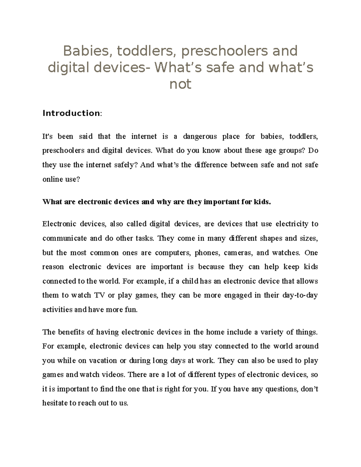 Babies, toddlers, preschoolers and digital devices- What’s safe and ...
