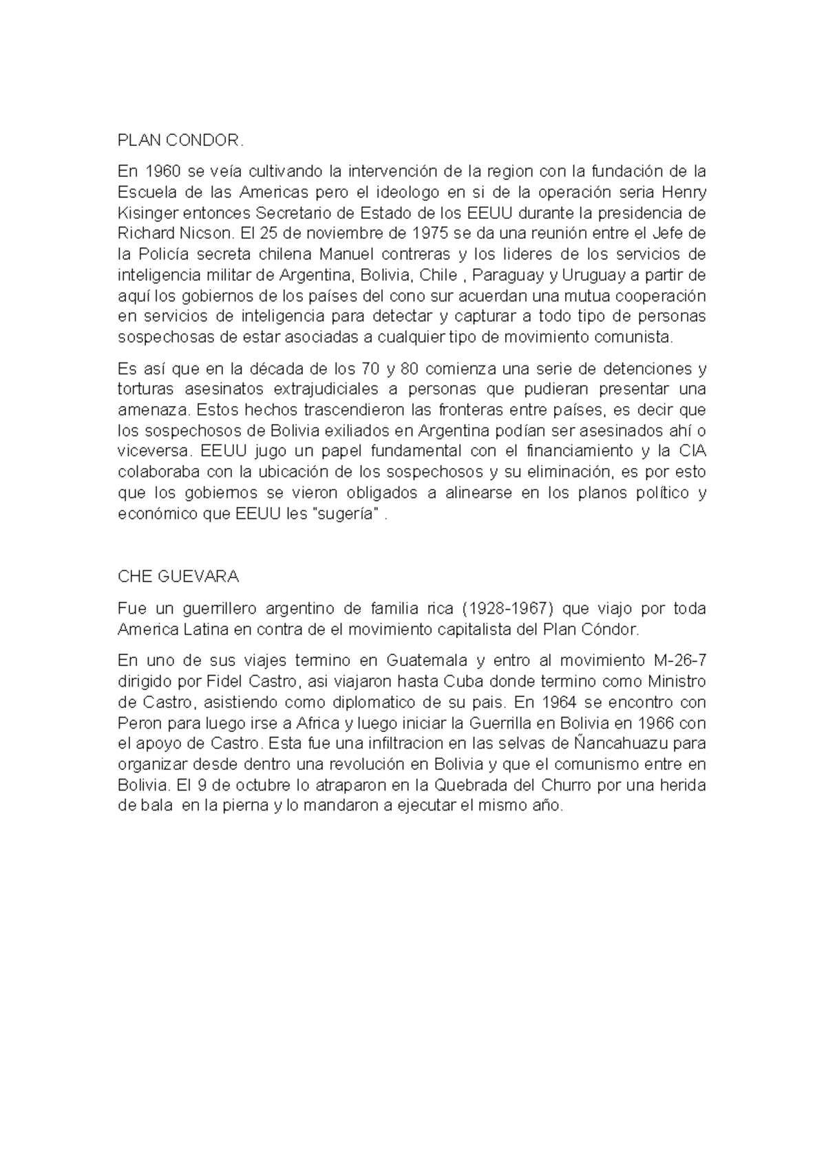 Segunda Parte PLAN Condor - PLAN CONDOR. En 1960 se veía cultivando la ...