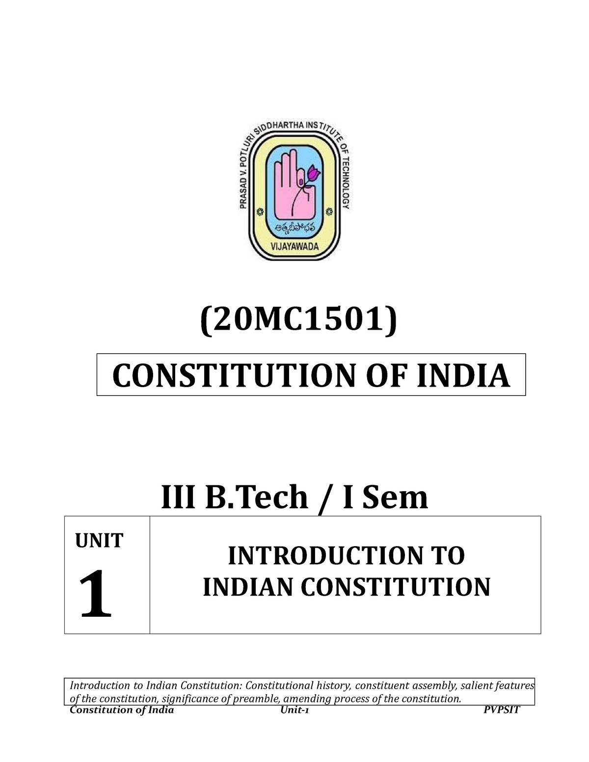 Constitution Of India - Constitution Of India Unit-1 PVPSIT ...