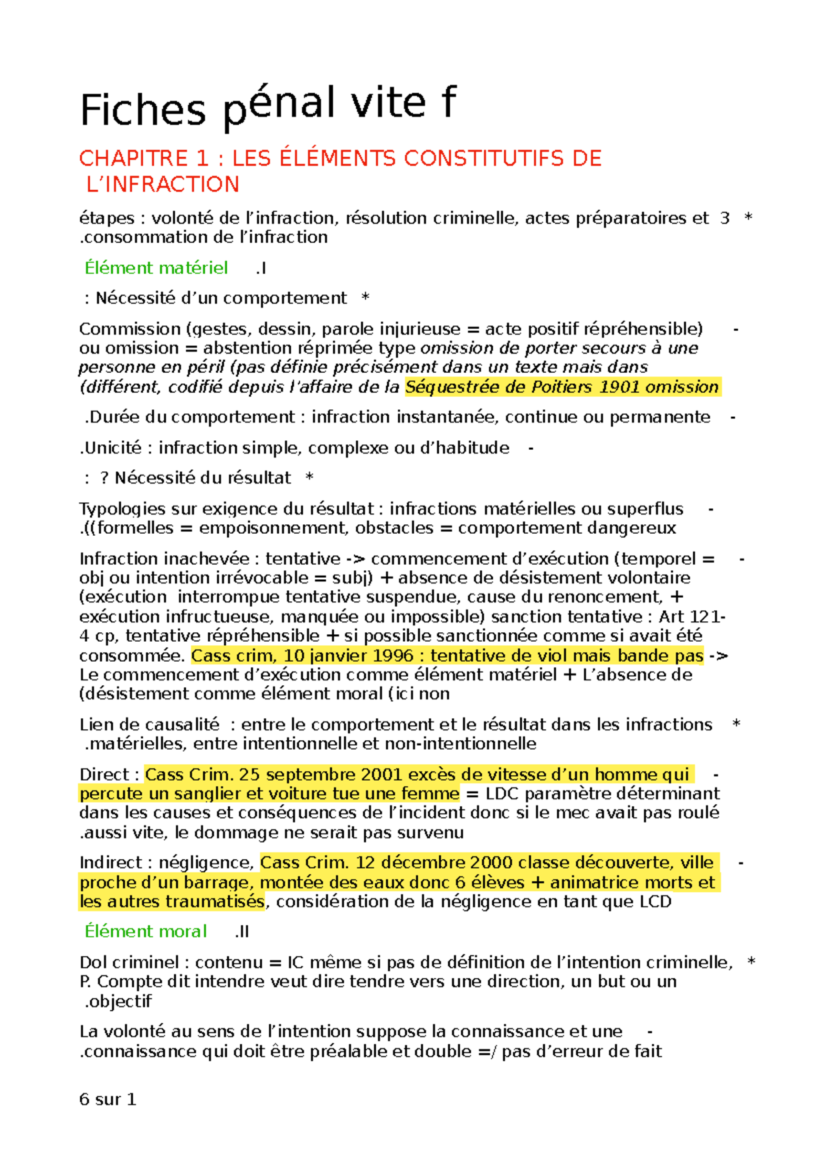 Fiches Pénal - Fiches Pénal Vite F CHAPITRE 1 : LES ÉLÉMENTS ...