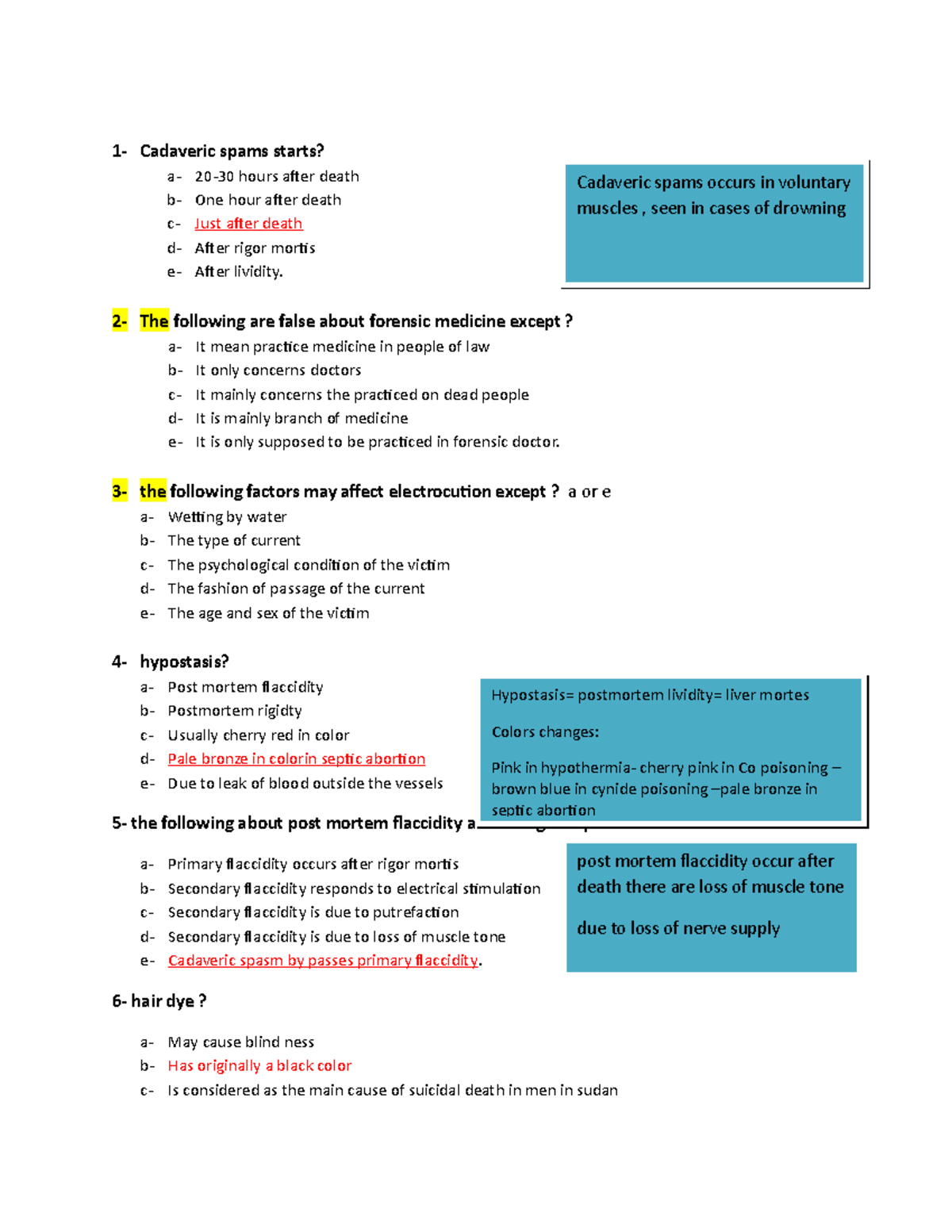 Toxi And Forensic Exams 1 Mcq Ans - 1- Cadaveric Spams Starts? A- 20-30 ...