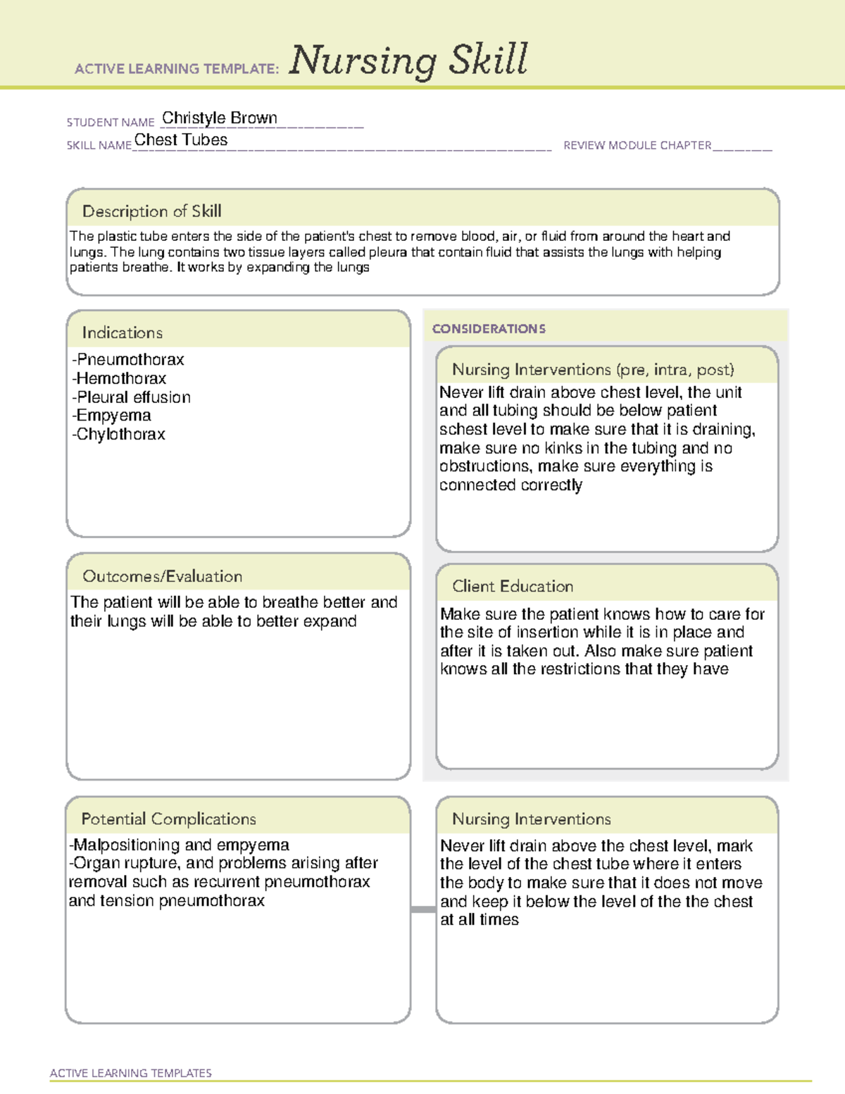 Nursing Skill Chest Tubes cheat sheet - ACTIVE LEARNING TEMPLATES ...