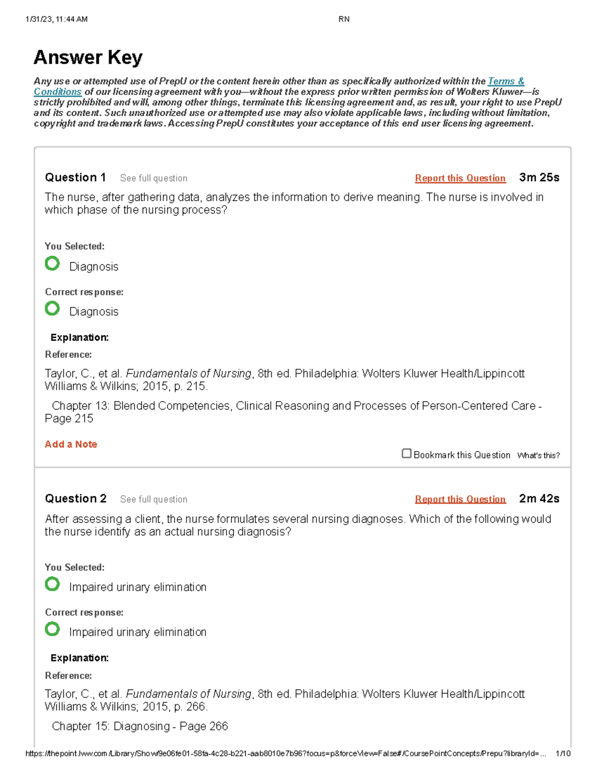 Nursing Process QUIZ fundamental lecture notes Report this Question