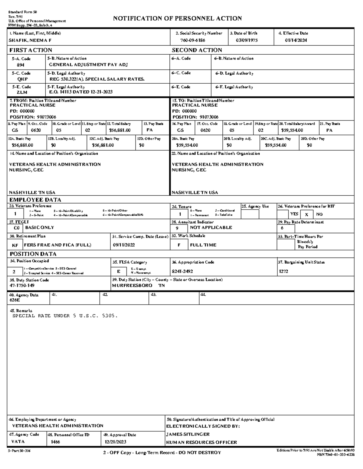 View PDF - NOTIFICATION OF PERSONNEL ACTION Standard Form 50 Rev. 7/ U ...