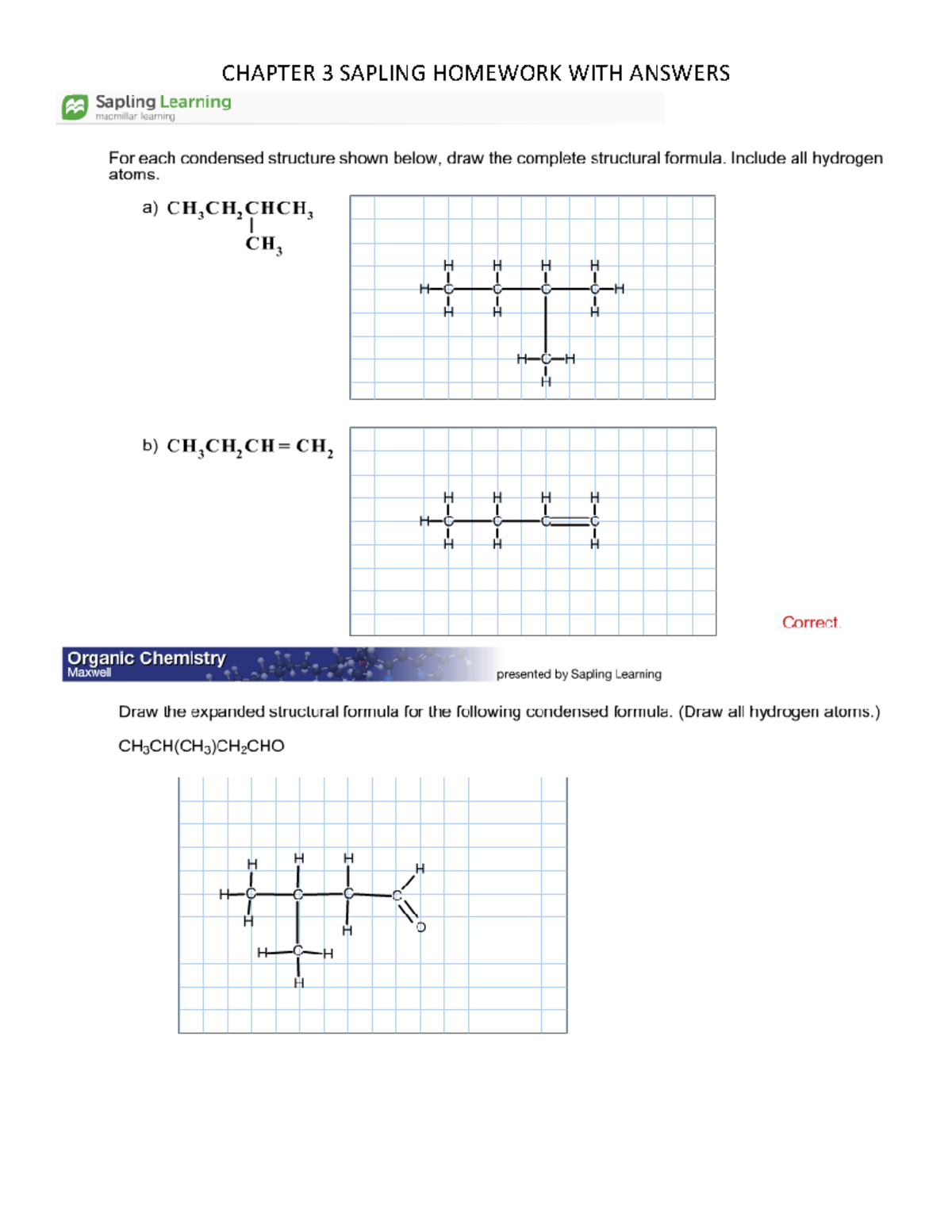 sapling homework answers organic chemistry