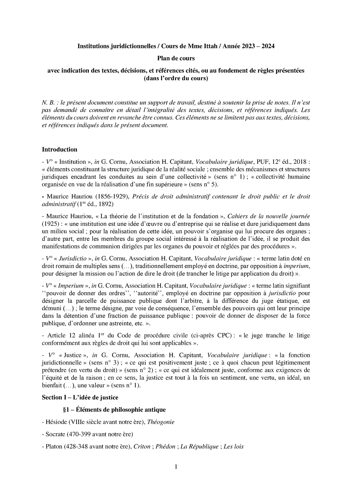 Ij Semestre 1 Licence 1 - Institutions Juridictionnelles / Cours De Mme ...