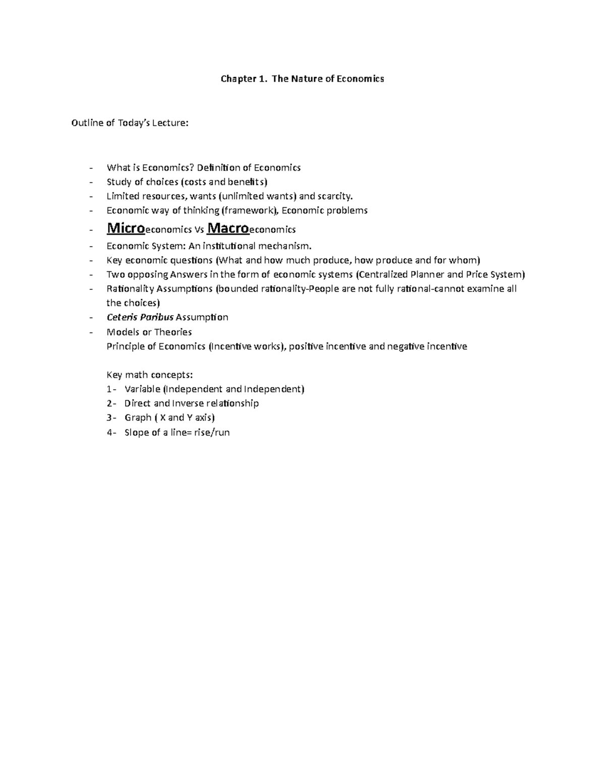 Chapter 1 Plan - Chapter 1. The Nature of Economics Outline of Today’s ...