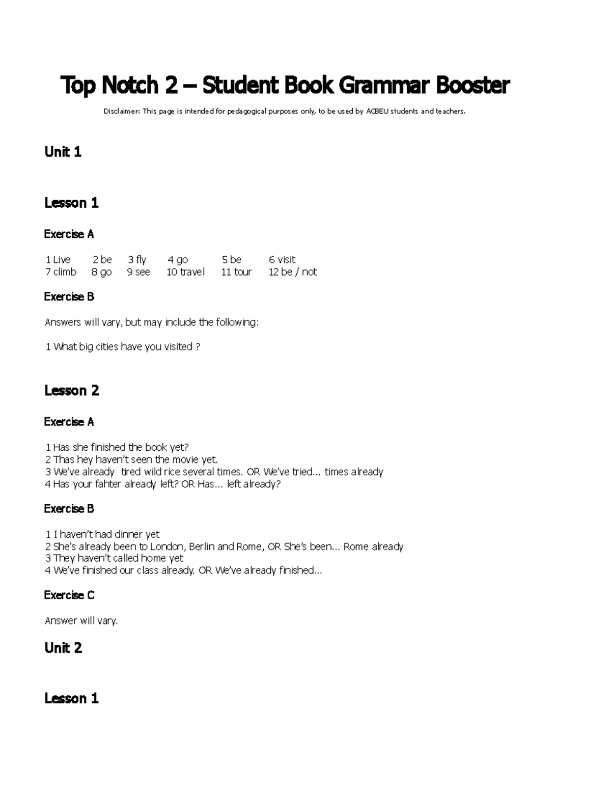 Top Notch 2 Student Book Grammar Booster Top Notch 2 Student Book
